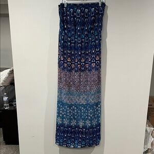 Lane Bryant Navy and Teal Patterned Maxi Dress